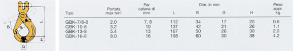 Gancio di sicurezza con sicura ad incastro tipo GBK