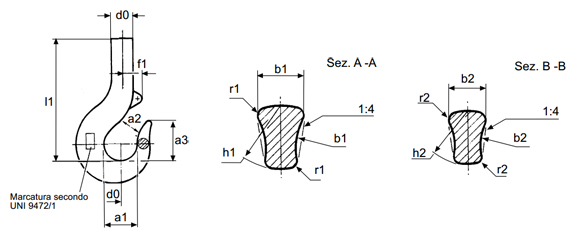 Tabella dimensioni dei ganci semplici